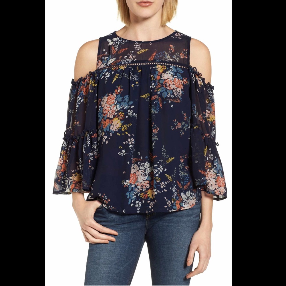 NWT Lucky Brand Floral top cold shoulder M